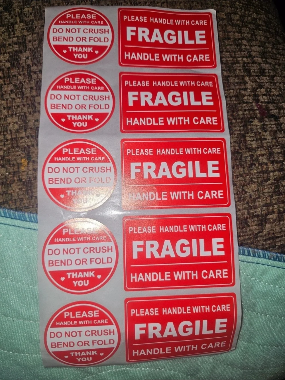 Fragile Handle With Care Stickers - Red & White